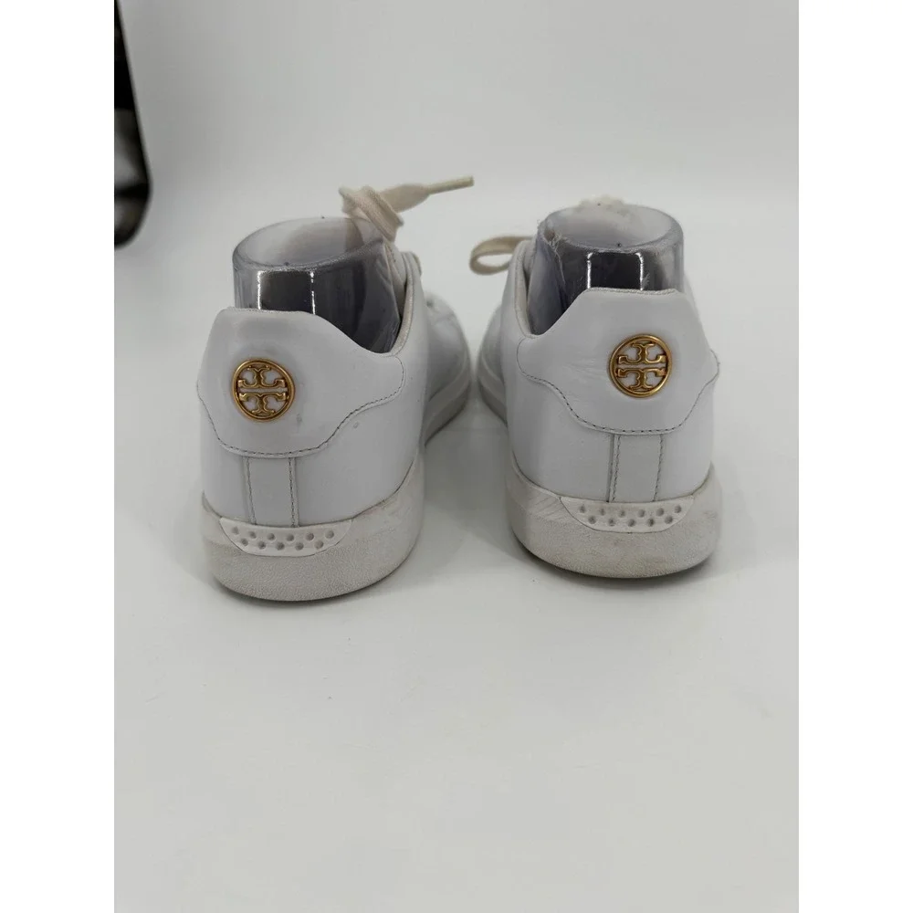 Tory Burch White Leather Sneakers Gold Logo Low Top 9M 73057